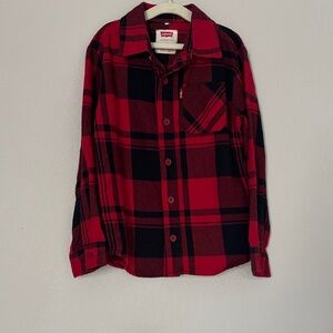 Levi's Red & Black Checkered Plaid Flannel Button Down Shirt Boys Kids Size 4/5